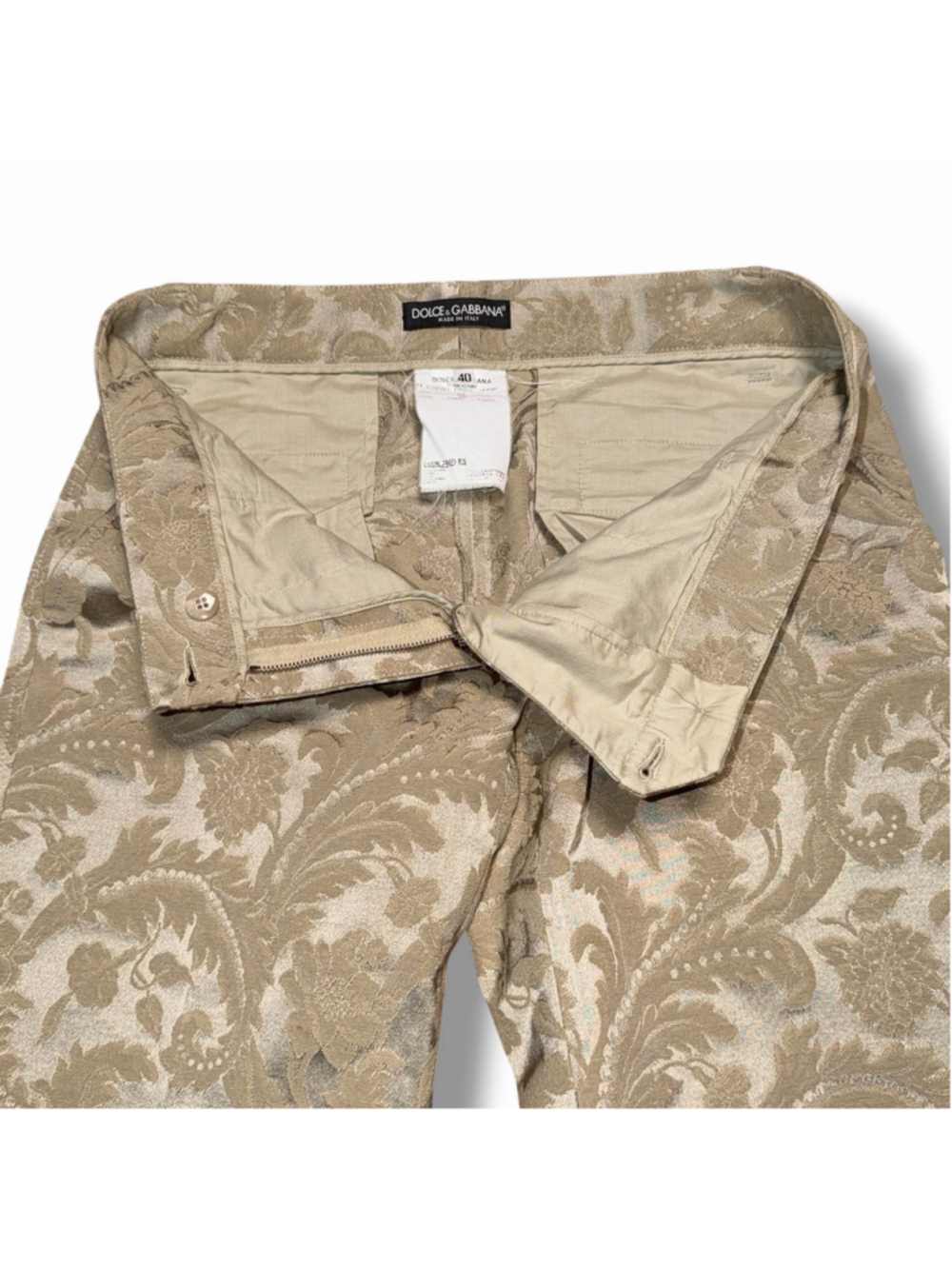 Dolce & Gabbana Womens Floral Jacquard Beige Tan Flare Pants Trousers 40/4 EUC - Picture 3 of 9